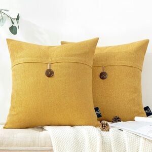 New Pack of 2 Throw Pillow Covers Vintage Linen, Mustard Yellow, 18 x 18”